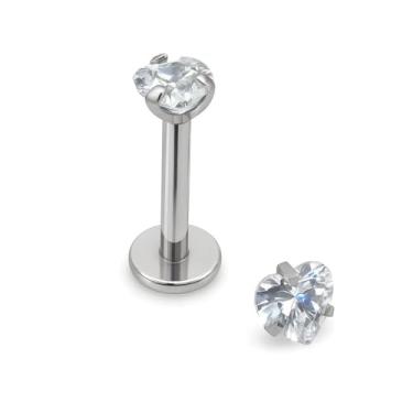 Imagem de Piercing Labret de Titânio com Coração de Zircônia, 3mm, 1.2mm de Espessura, Push Pin