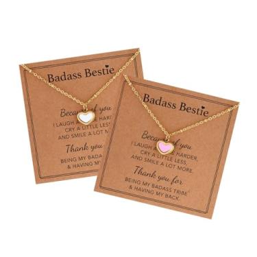 Imagem de AULSIEY Colar de coração colorido para o Dia dos Namorados para mulheres, melhor amiga, banhado a ouro 18 K, aço inoxidável, amizade, Bestie, Aço inoxidável, Sem Pedra Preciosa