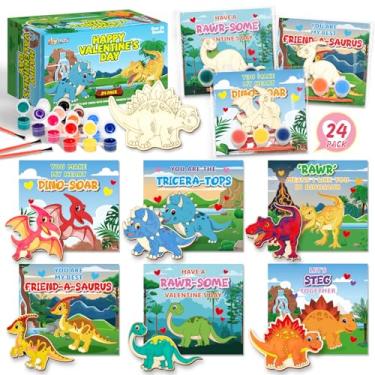 Imagem de ShyLizard 24 Sets of Dinosaur Wood Crafts Set Valentine's Day Gifts With Card