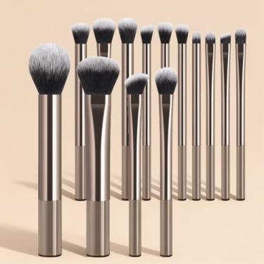 Imagem de Pincéis de maquiagem, 14 peças, conjunto de pincéis de maquiagem sintéticos premium para sombra, base, corretivos de blush em pó (café)