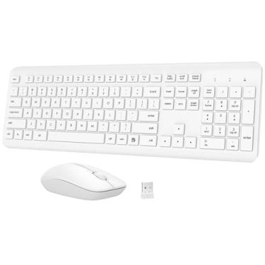Imagem de Combo de teclado e mouse sem fio, teclado ergonômico silencioso de tamanho completo e mouse óptico, bateria de longa duração, teclado sem fio sem atraso de 2,4 GHz para computador, Mac, laptop, PC