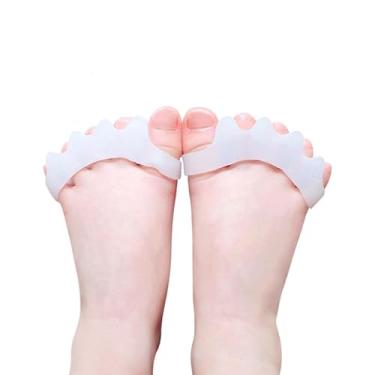 Imagem de 2 pares de separadores de dedos com almofada de joanete para crianças, espaçadores de bico de joanete com separador para dedão do pé, espaçador de bico de silicone para dedos tortos protetor de gel