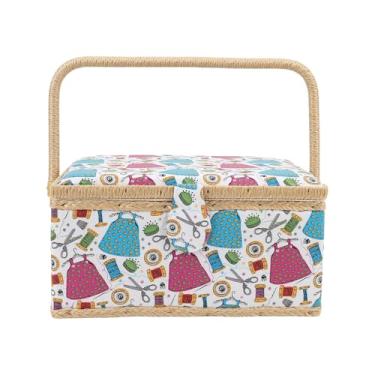 Imagem de Caixa de costura portátil de 2 camadas, cesta de costura resistente de grande capacidade com bandeja removível, organizador para tesouras, agulhas, alfinetes - iniciantes e