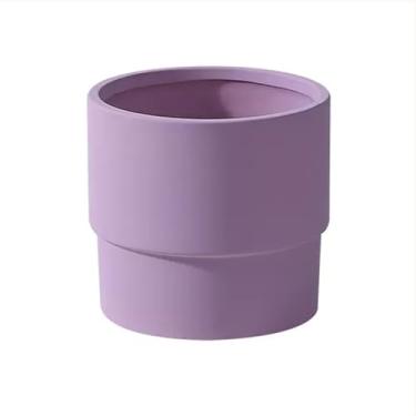 Imagem de Vaso de flores de cor sólida, simples, reto, fechado, redondo, vaso de cerâmica, plantas suculentas, plantas verdes, vasos de flores (roxo, pequeno)