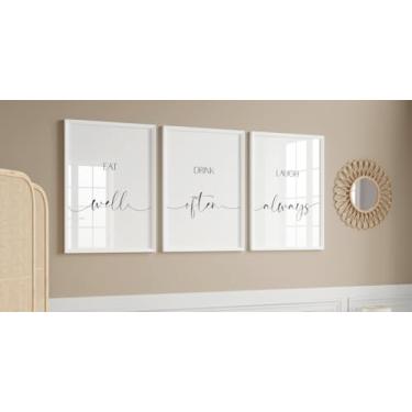 Imagem de 3 peças Eat Well Drink Often Wall Art Prints Posters Food Family Citações Pintura em tela para sala de jantar, casa, cozinha, mesa de jantar, decoração de quarto com moldura interna