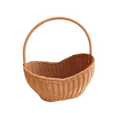 Imagem de Ioensy Cesta de com alça, organizador de frutas portátil em vime, estilo rústico, ideal para casa, compras, encontros ao ar livre e viagens, S