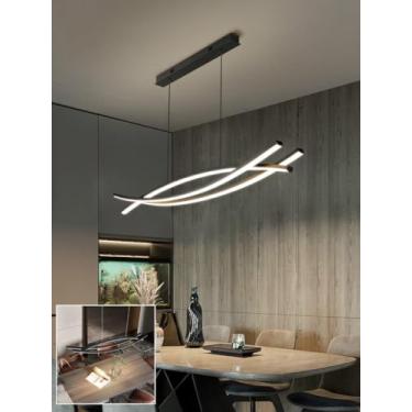 Imagem de Luminária pendente preta de LED com intensidade regulável, controle remoto, ideal para cozinha, sala de jantar, escritório ou bar, com altura ajustável e design moderno (100 cm).