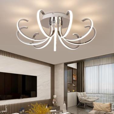 Imagem de Luminária de teto LED dimerizável para quarto, sala de estar, estilo moderno, em metal cromado, com controle remoto, lustre, luminária de teto para mesa de jantar ou escritório (cromada, 50
