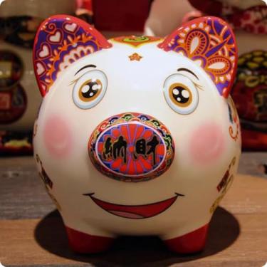 Imagem de FENNYYAR Enfeite de porco do zodíaco benção estilo chinês de cerâmica, 12 cm, decoração pequena para mesa doméstica