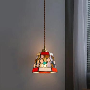 Imagem de Luminária de teto em vitral | Luminária pendente em vitral para ilha de cozinha | Luminárias pendentes em vitral para decoração de sala de jantar, quarto de cabeceira, cama de hotel, corredo