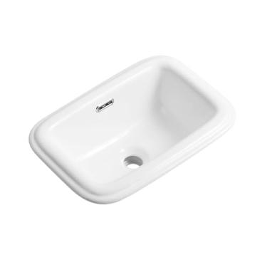 Imagem de KARAMAG Pia de vaso de banheiro 45,5 cm de queda na pia do banheiro retangular semi embutida com transbordamento de cerâmica branca moderna pia pia pia acima do balcão (45,5 cm x 31,5 cm)