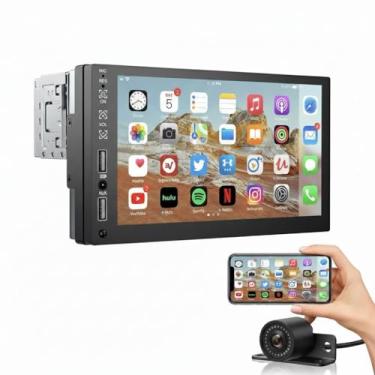 Imagem de Central Multimídia Automotiva 1 Din com Tela Touch 7 Polegadas HD, Bluetooth, USB, SD, Rádio FM, Espelhamento de Tela, Compatível com Android, Preto, Inclui Câmera de Ré