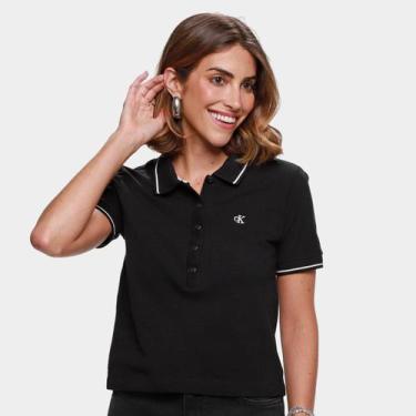 Imagem de Camisa Polo Calvin Klein Piquet Duplo Feminina, Preto, G
