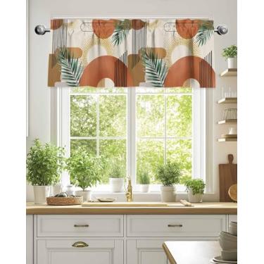 Imagem de Cuang Life Cortinas curtas boêmias para janelas, cortinas curtas com arco geométrico abstrato, saia de cozinha para quarto, banheiro, sala de estar, tratamento de janela pequena de linho retrô, 1