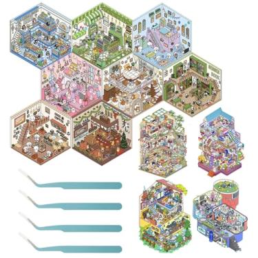 Imagem de 12 conjuntos de adesivos de casa 3D DIY kit de cena de adesivos 3D, faça sua própria casa quente cafeteria música bar bonito desenho animado miniatura cena adesivos PET seguro para diário artesanato