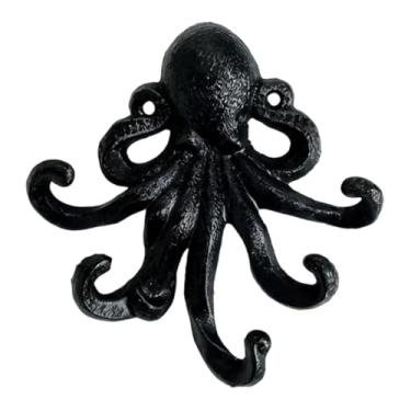 Imagem de Baoblaze Gancho de parede em ferro fundido em formato de polvo, porta-chaves, suporte para toalha de mão, decoração de parede em metal para escritório.