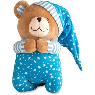 Imagem de Ursinho de Pelúcia Que Reza Azul com Estrelas, Urso de Pelúcia com Touca de Dormir