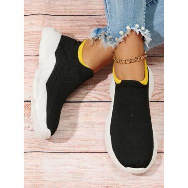 Imagem de Tênis de corrida feminino, sem cadarço, leve, respirável, confortável, antiderrapante, tênis de corrida, Preto, branco, 38