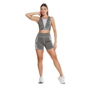 Imagem de Conjunto Top Academia Feminino Decote Vazado Shorts Biker Anatômico Modelador Alta Compressão UV50+-Feminino