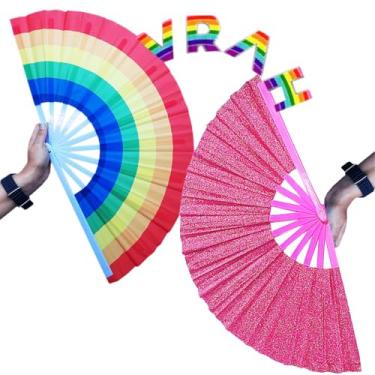 Imagem de Kit Leque Grande Glitter Colorido + Arco Íris LGBT Vraah Faz Barulho Dança Parada Festa Carnaval Show Decoração