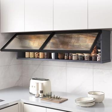 Imagem de Armários de cozinha modernos de alumínio montados na parede - Armazenamento de porta de vidro, suportes de temperos e organizadores de medicamentos para armários de cozinha domésticos, design elegante