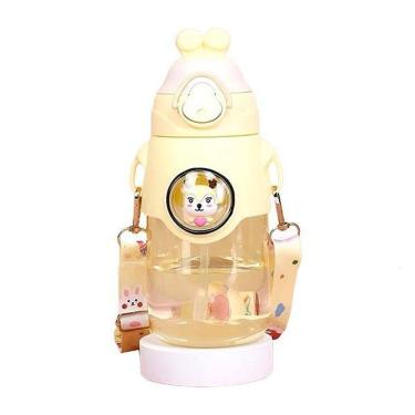 Imagem de Garrafa 520Ml Amarela Infantil Com Coelhinho Alça Canudo