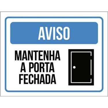 Imagem de Kit 5 Placas Azul Aviso Mantenha Porta Fechada Ícone