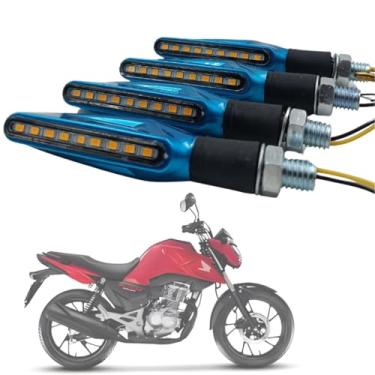 Imagem de Par de Pisca Seta Led Slim Palito Moto 12V Universal Metalizado — Preto Dourado Azul Vermelho Prata (Azul)