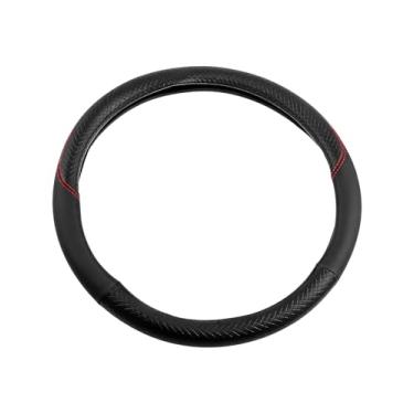 Imagem de Capa de volante de carro adequada para volante de 14,5 pol. - 15 pol. Capa de couro de microfibra preta universal sem odor pungente 38 cm