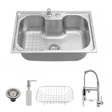 Imagem de Kit Cuba de Cozinha Gourmet Aço Inox 304 60x42cm e 50x40cm com Acessórios(60 * 42 * 21CM +A Torneira)
