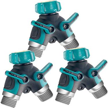 Imagem de Riemex Divisor de mangueira de jardim de metal atualizado 2020, conector de mangueira Y bidirecional, divisor de fácil aderência, conector resistente com conector de 3/10.2 cm e aderência emborrachada