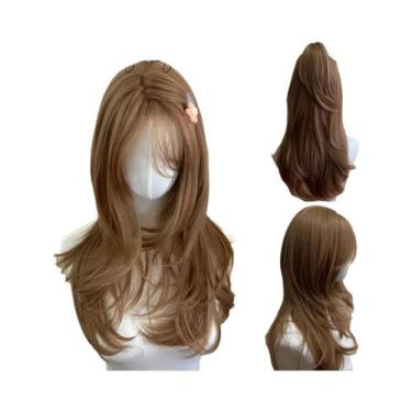 Imagem de Peruca Sintética Feminina Marrom Claro Com Franja Francesa, Cabelo Ros