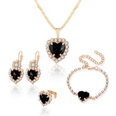 Imagem de RLHRNDE Conjunto de 4 peças de joias de coração para mulheres fashion com pingente de zircônia cúbica colar pulseira brincos delicados anel aberto charme festa de formatura, aniversário, dia dos