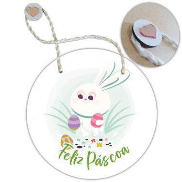 Imagem de Placa Porta com Alça Feliz Páscoa Coelho Coelha Ovo Guirlanda 19cm - R