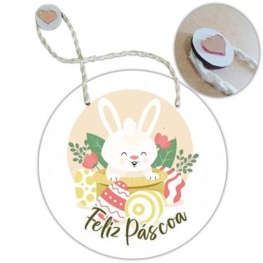 Imagem de Placa Porta com Alça Feliz Páscoa Coelho Coelha Ovo Guirlanda 19cm - R