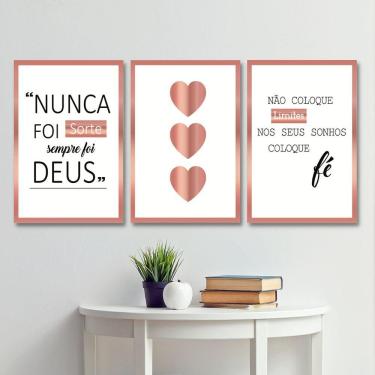 Imagem de Quadros Decorativos Sala Frase Nunca Foi Sorte Kit 3 Placas
