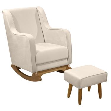 Imagem de Poltrona Amamentação Base Balanço E Puff Vick Veludo Off F03 - Mpozenato
