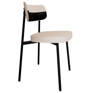 Imagem de Cadeira De Jantar Estofada Fixa Ella M25 Linho Palha-preto - Mpozenato