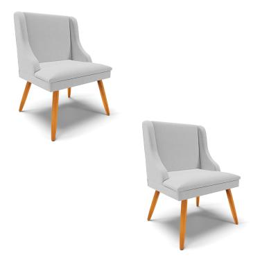 Imagem de Kit 02 Cadeiras de Jantar Liz Linho Cinza A05 Pés Palito Castanho- D'Rossi