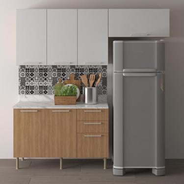 Imagem de Cozinha Compacta 3 Peças Com Armários E Balcão Com Tampo Multimóveis Cr20449 Freijó/branco/mármore Branco