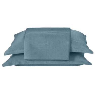 Imagem de Kit Colcha Piquet Favo Dohler 3 Peças Cama Queen 100% Algodão, Azul