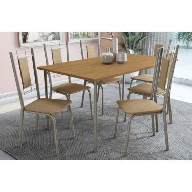 Imagem de Conjunto Mesa De Cozinha Sena Tampo Madeirado 90x160cm E 4 Cadeiras Florença Niquel Nogueira Capuccino Kappesberg