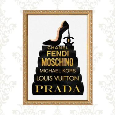 Imagem de Quadro Moldura Dourada Livros Moda Fashion 24X18Cm