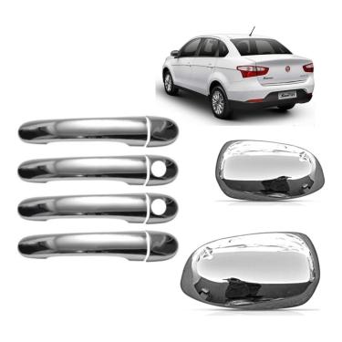 Imagem de Kit Aplique Cromado Maçaneta Retrovisor Fiat Mobi 2016/21 Grand Siena 2013/2021