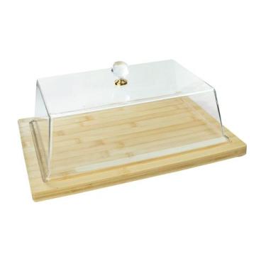 Imagem de Bandeja Retangular de Bambu com Tampa de Acrílico, 38x28x1.7cm - Genér