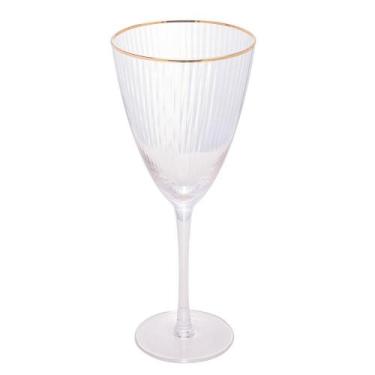 Imagem de 2 Taças Wolff de Vidro para Vinho com Borda Dourada 400ml
