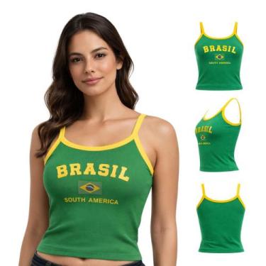 Imagem de Regata do Brasil feminina Estilo Gringa Blusa Brasil Copa do Mundo Vár