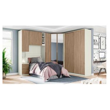 Imagem de Quarto Modulado Solteiro Ambiente Composição 2 New Predileto 5 Peças Areia Jequitibá - Henn