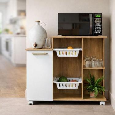 Imagem de Fruteira Armário De Chão Com Balcão Multiuso 2 Cestos Para Microondas 