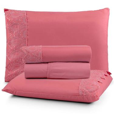 Imagem de Jogo De Lençol Casal Nobless Bordado Micropercal 200 Fios Toque De Algodão 4 Peças Cor...